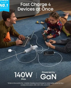 Anker Charger (140W, 4-Port, PD 3.1) with USB-C Cable
