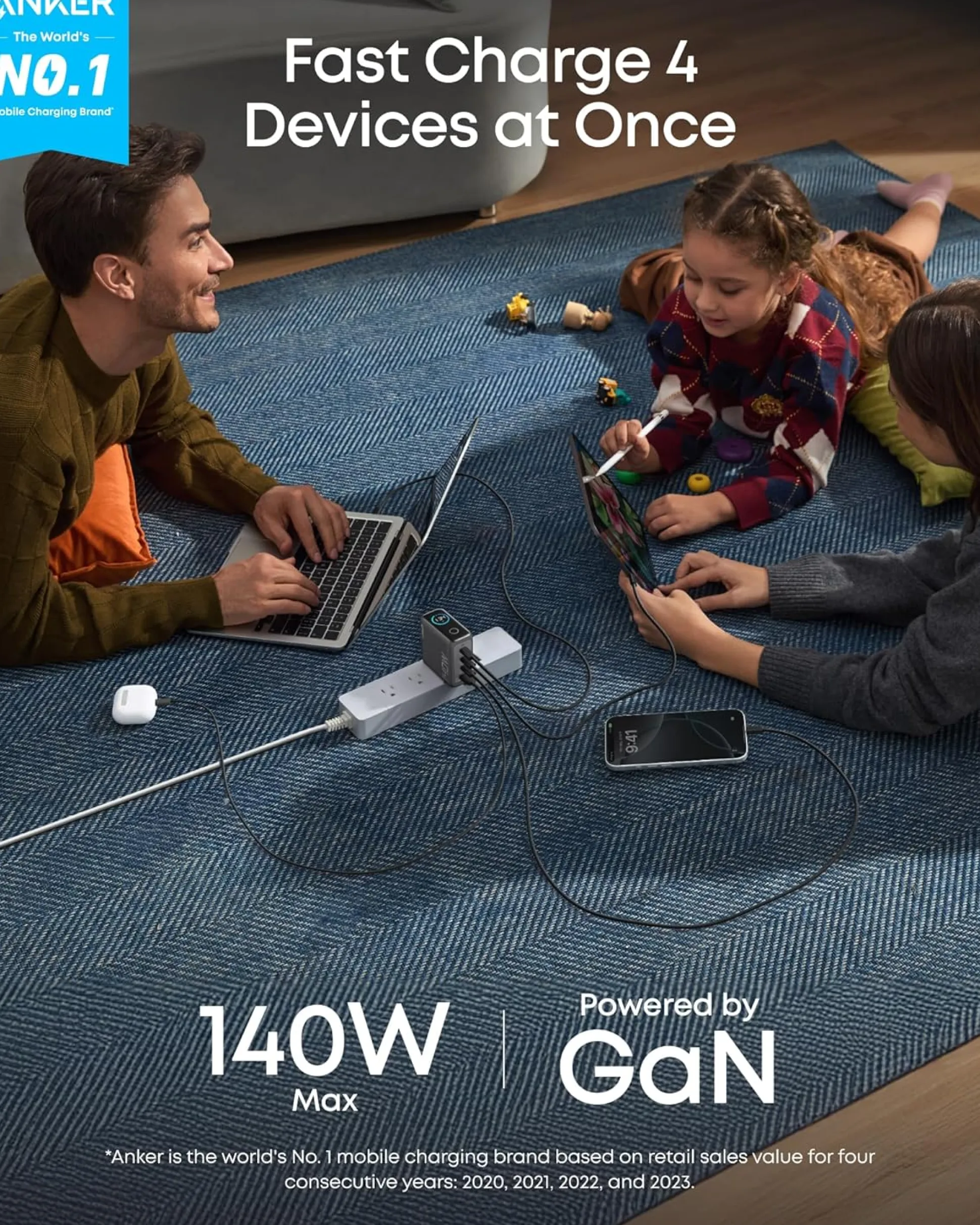 Anker Charger (140W, 4-Port, PD 3.1) with USB-C Cable (2-Pack)