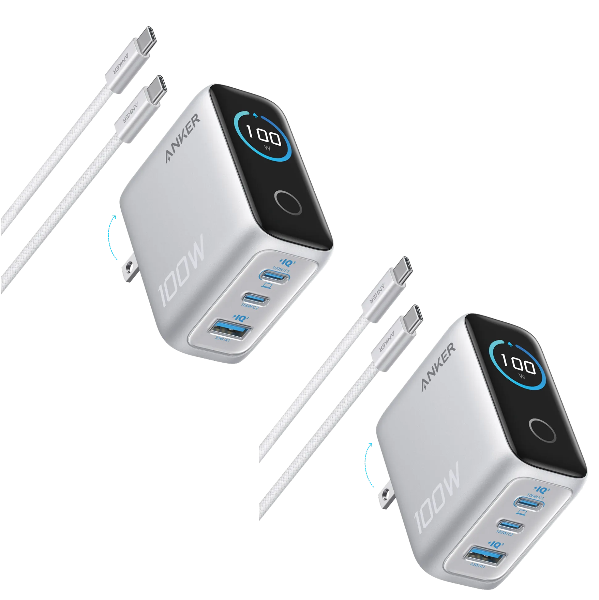 Anker Charger (100W, 3 Ports, Smart Display) 2-Pack