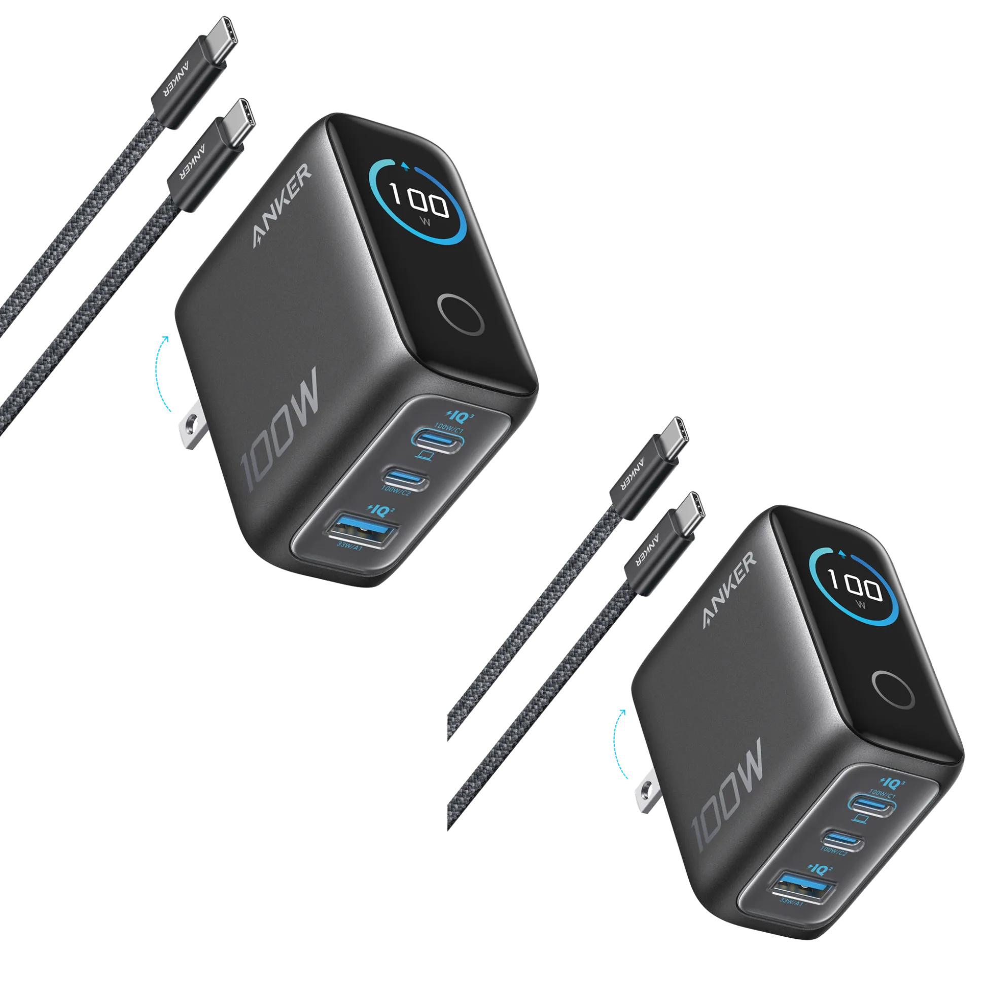 Anker Charger (100W, 3 Ports, Smart Display) 2-Pack