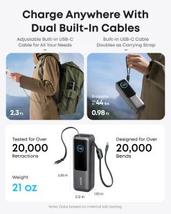 Anker Laptop Power Bank (25K, 165W, Built-In and Retractable Cables)