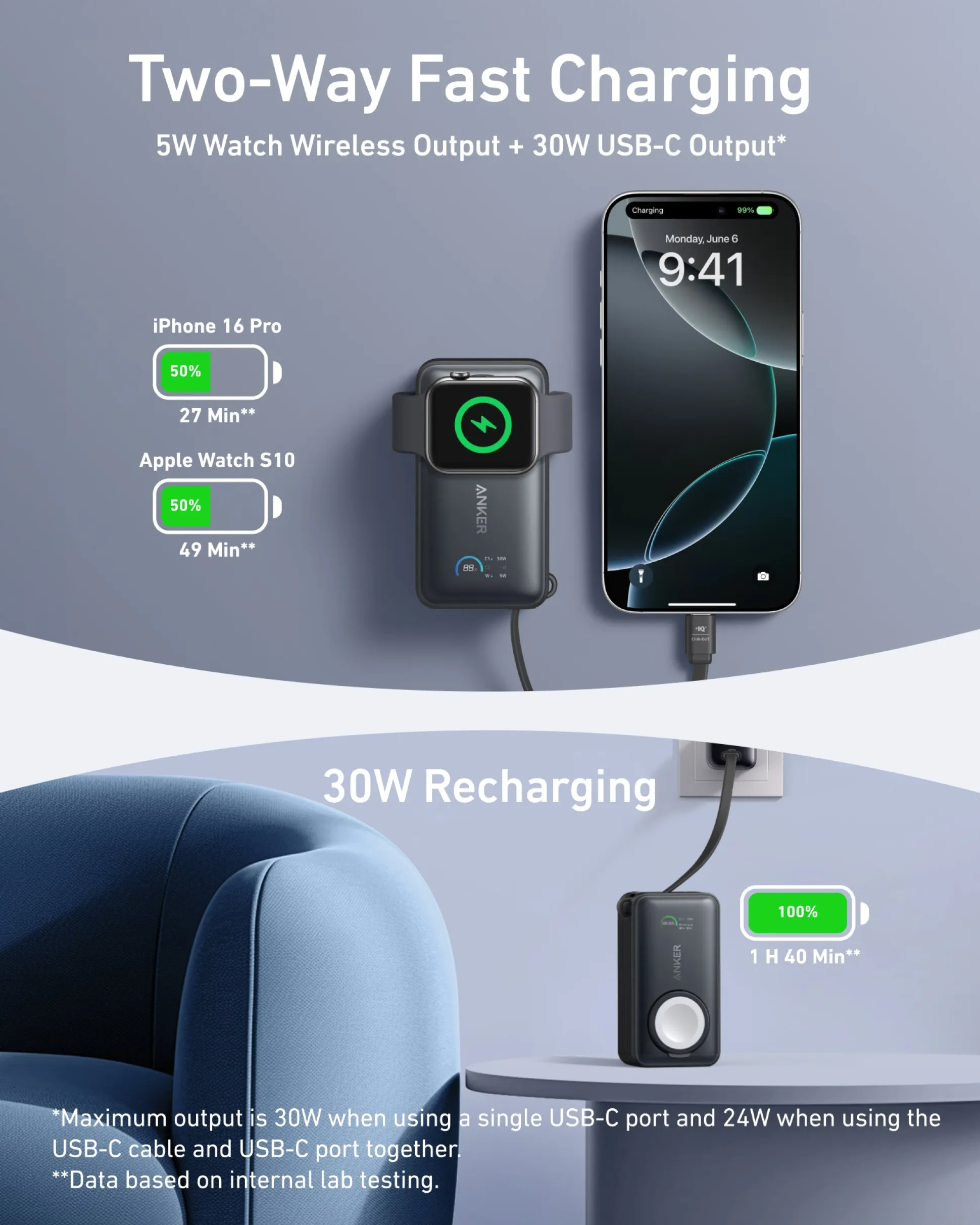 Anker MagGo Power Bank (10K, 35W, For Apple Watch)