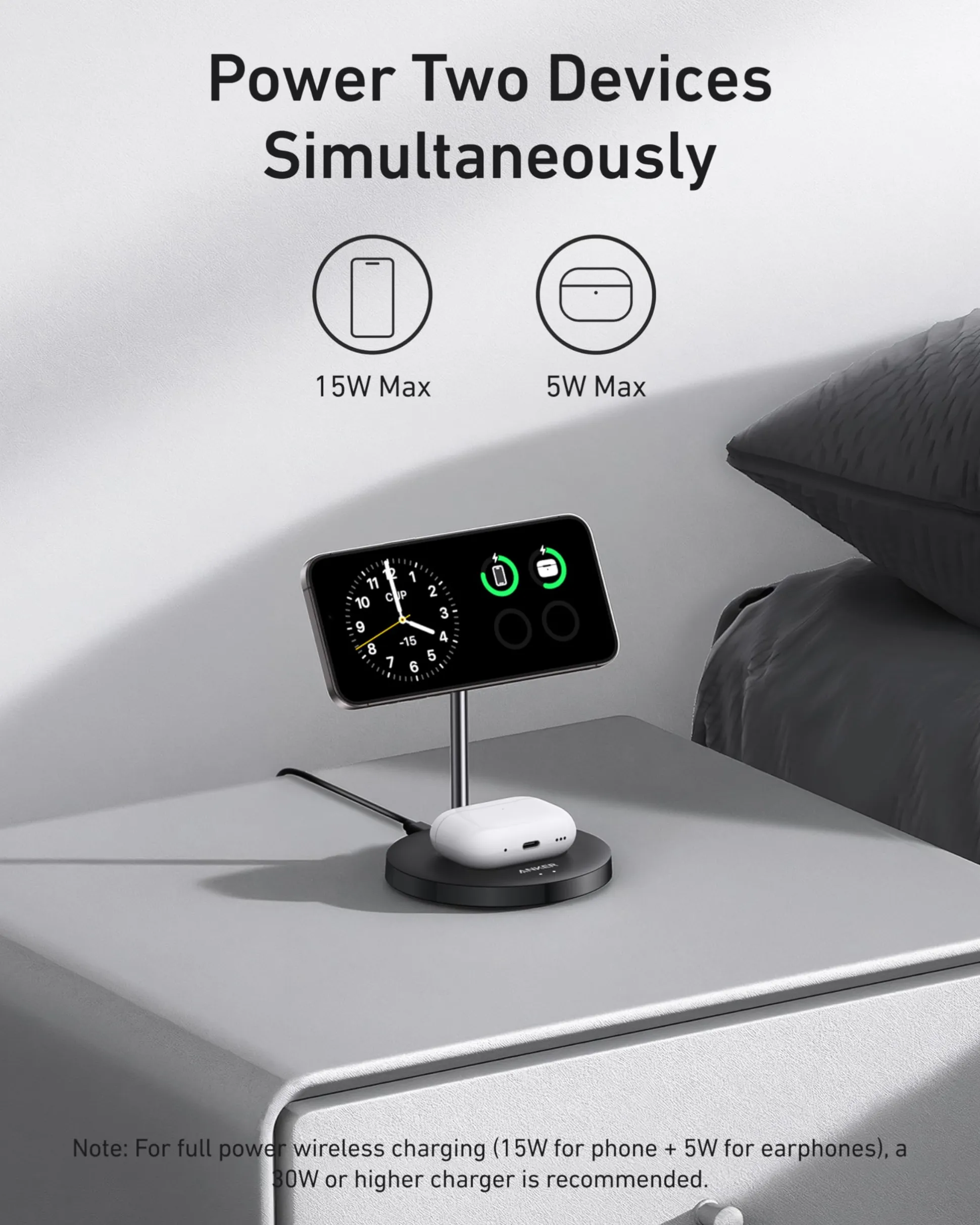 Anker MagGo Wireless Charger (2-in-1, Stand, 40W Adapter Included)