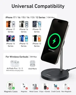 Anker MagGo Wireless Charger (2-in-1, Stand, 40W Adapter Included)