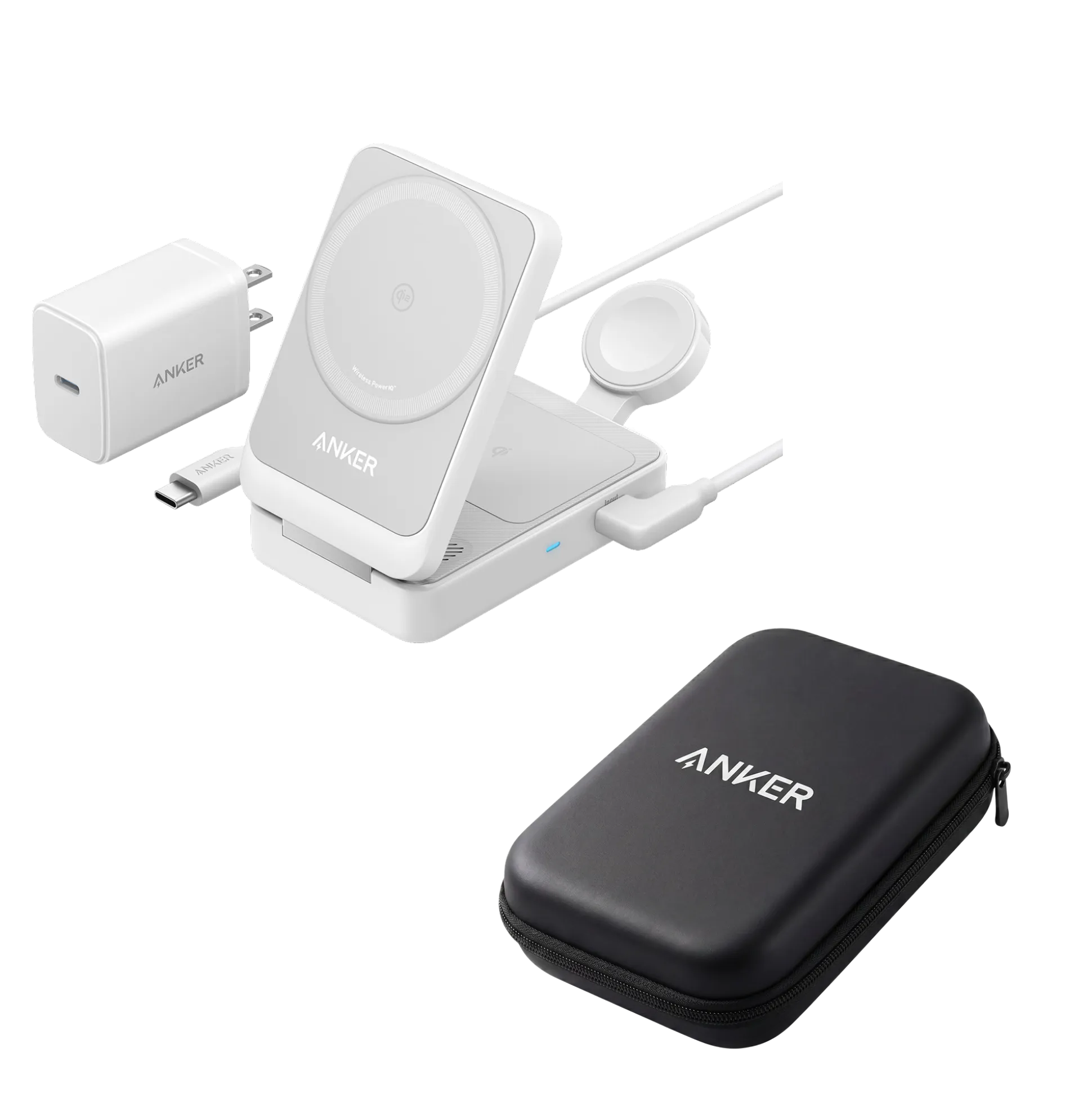 Anker MagGo Wireless Charging Station (Foldable 3-in-1) and Tech Storage Bag