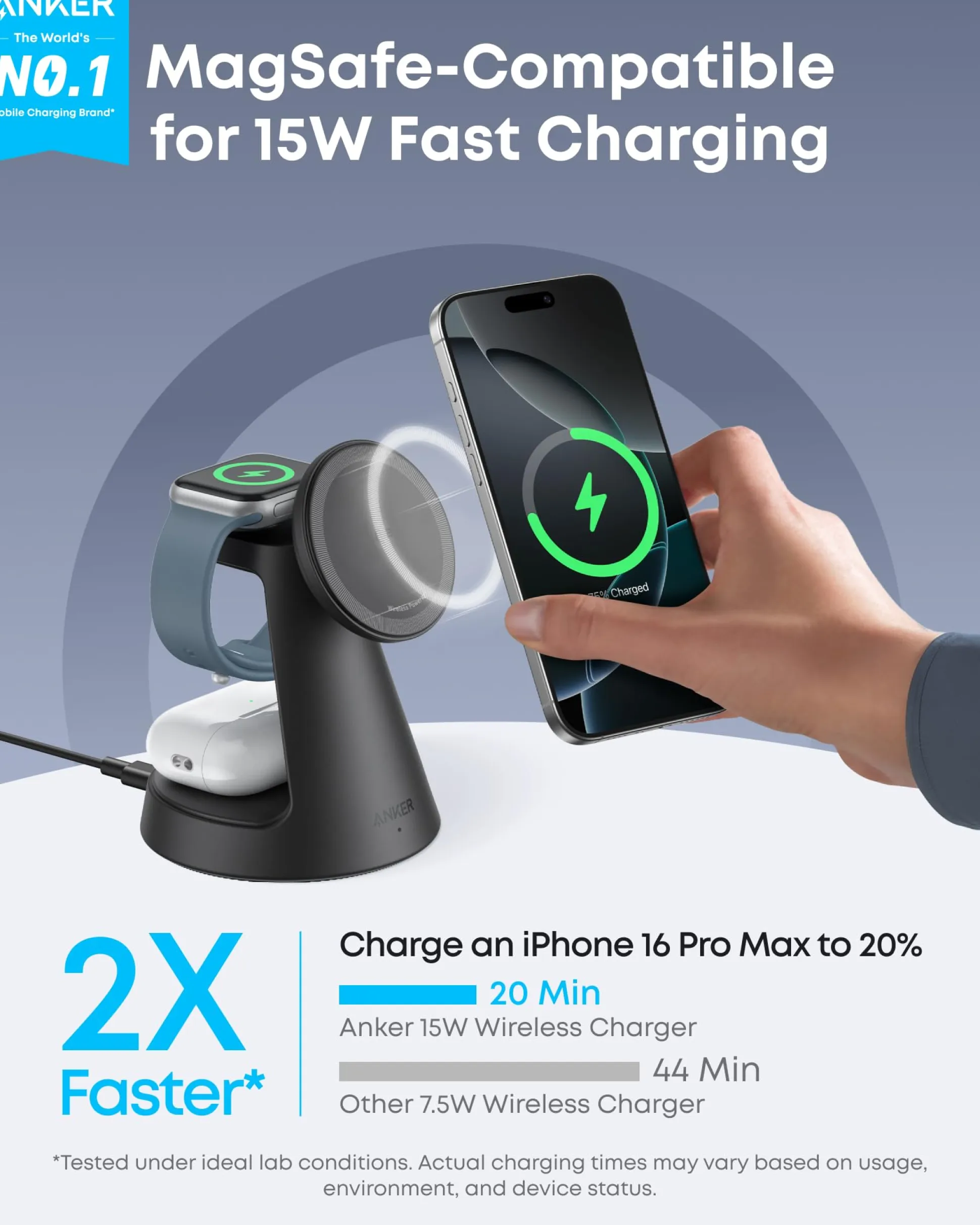 Anker MagGo Wireless Charging Station (3-in-1, Dock Stand)
