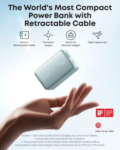 Anker Nano Power Bank (10K, 45W, Built-In Retractable USB-C Cable)