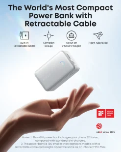 Anker Nano Power Bank (10K, 45W, Built-In Retractable USB-C Cable)