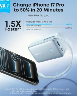 Anker Nano Power Bank (10K, 45W, Built-In Retractable USB-C Cable)