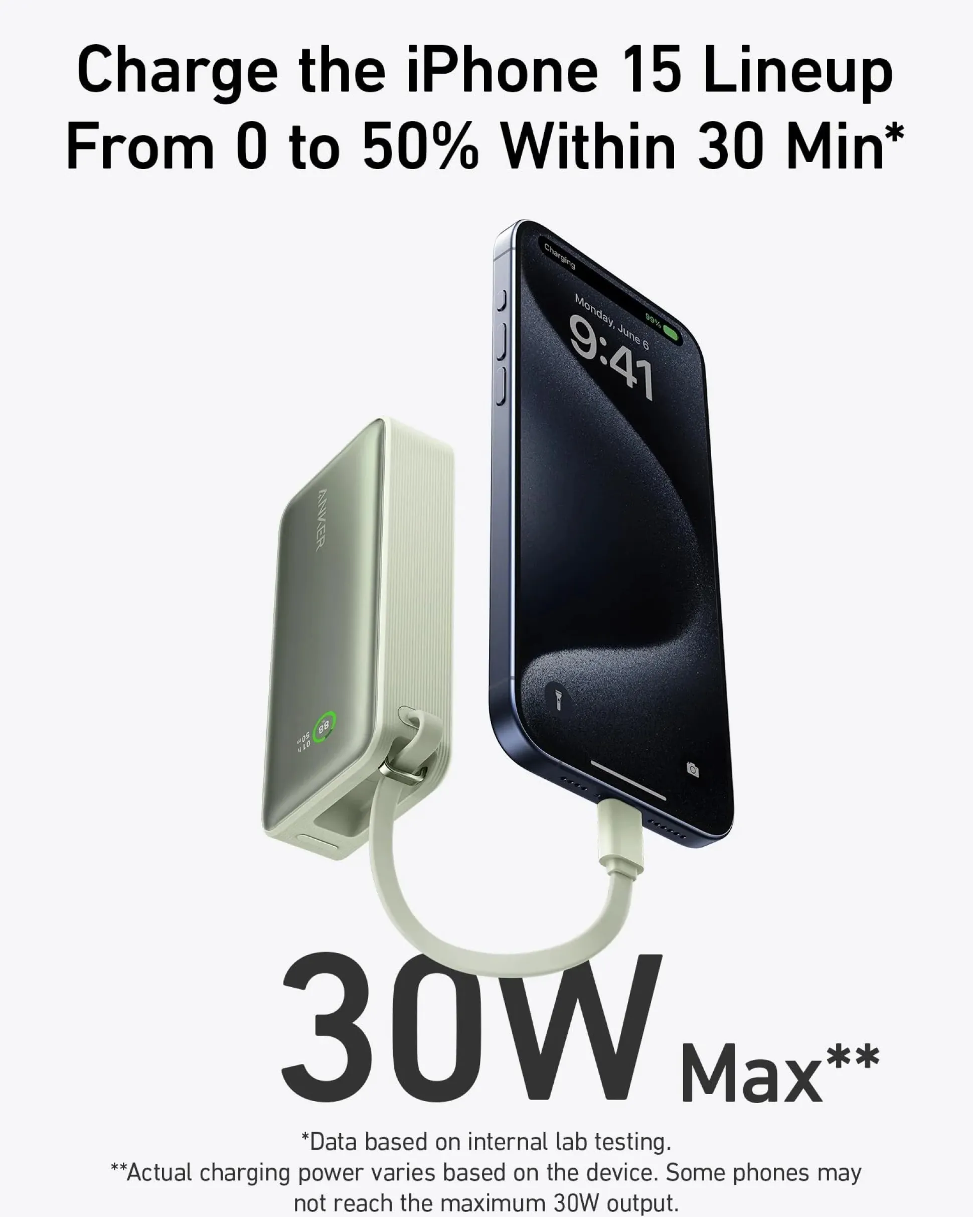 Anker Nano Power Bank (30W, Built-In USB-C Cable)