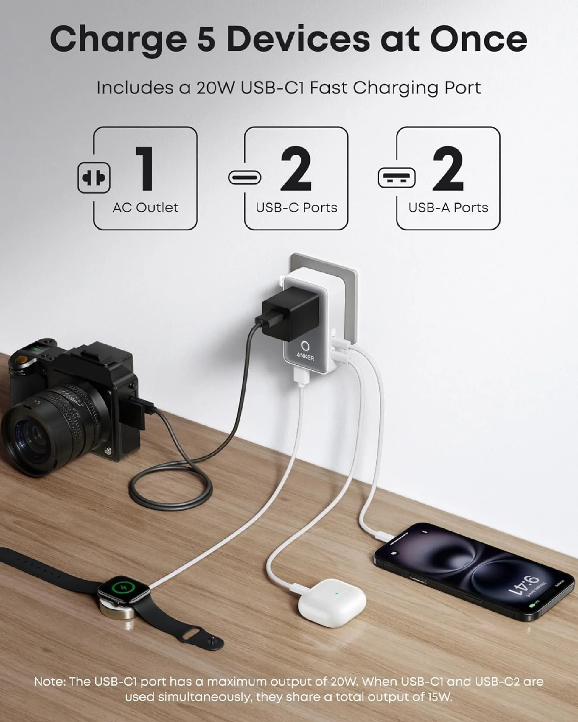 Anker Nano Travel Adapter (5-in-1, 20W, 2-Pack)