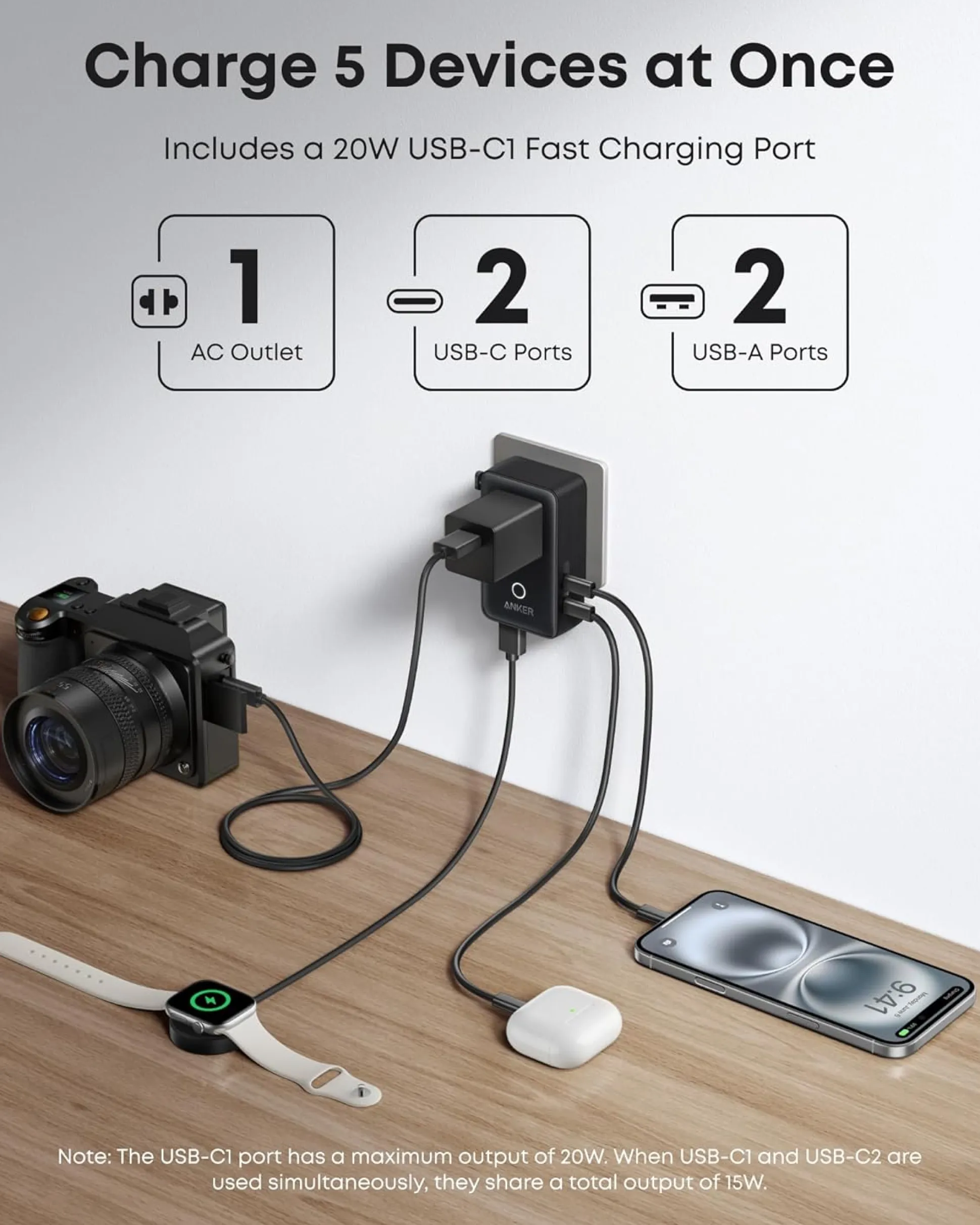 Anker Nano Travel Adapter (5-in-1, 20W, 2-Pack)