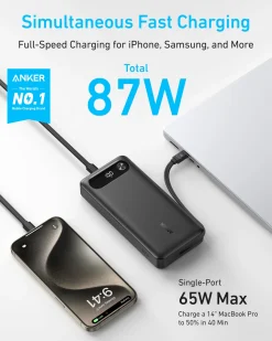 Anker Power Bank (20K, 87W, Built-In USB-C Cable) WM