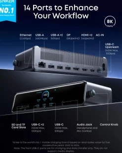 Anker Prime Docking Station (DL7400) and USB-C to USB-C Cable (Thunderbolt 4 Compatible)